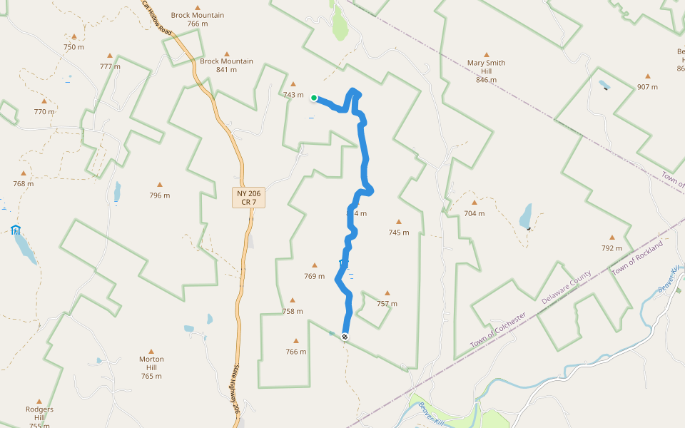 Pelnor Hollow Trail walking route map in Roscoe