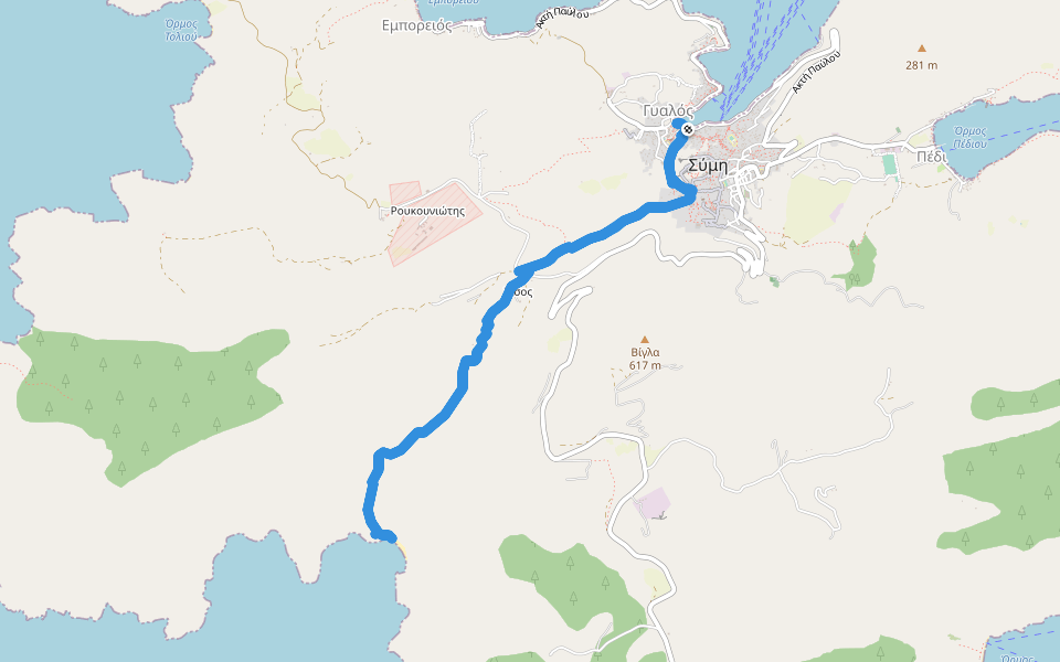Gialos - Agios Vassilios walking route map in Simi