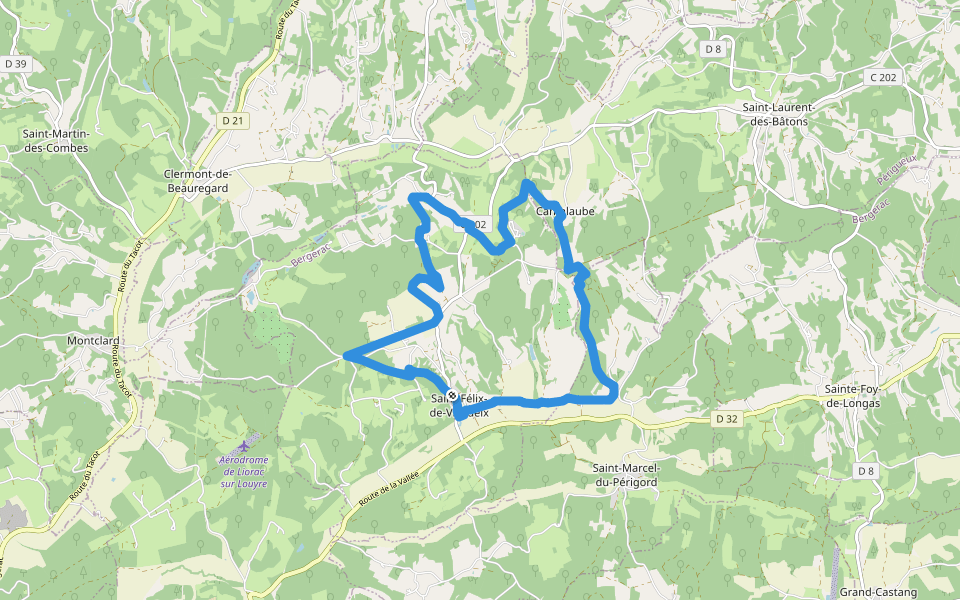 La Peyrouse walking route map in Saint-Félix-de-Villadeix