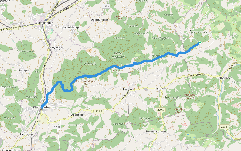 Chuderhüsi-Oberdiessbach walking route map in Röthenbach im Emmental