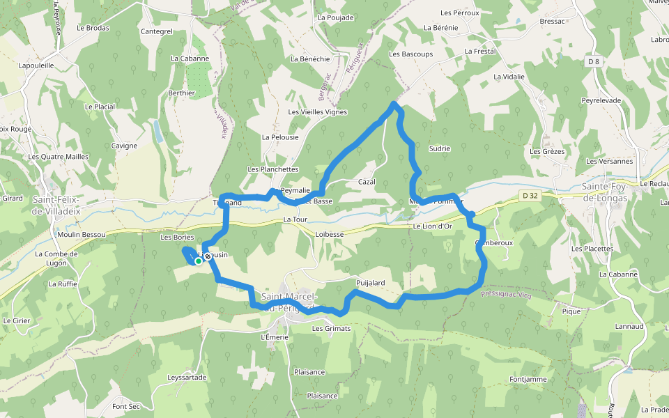 Tiregrand walking route map in Saint-Marcel-du-Périgord