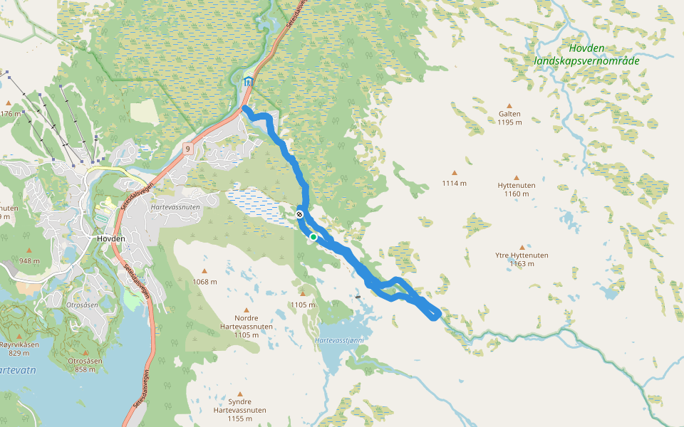 Byrtemannsbekken walking route map in Hovden i Setesdal