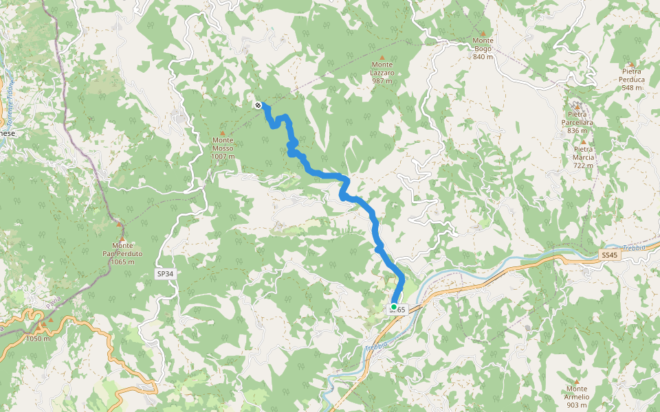 Mezzano Scotti - Areglia - Costa della Rasa walking route map in Mezzano Scotti