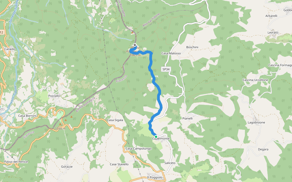 Cadelmonte - Il Groppo - Pian Perduto walking route map in Cadelmonte