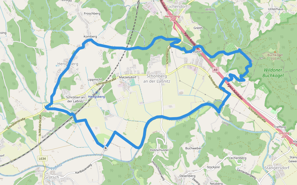Hengist Kulturwanderweg Hengsberg Laßnitztal-Runde walking route map in Hengsberg