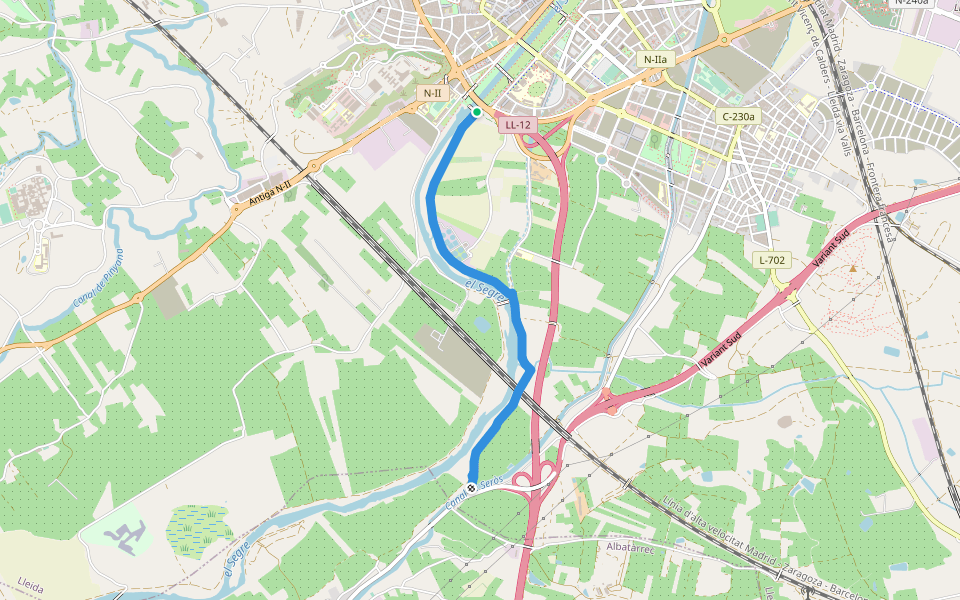 Camí Natural del Riu. Ruta 2a walking route map in Lleida