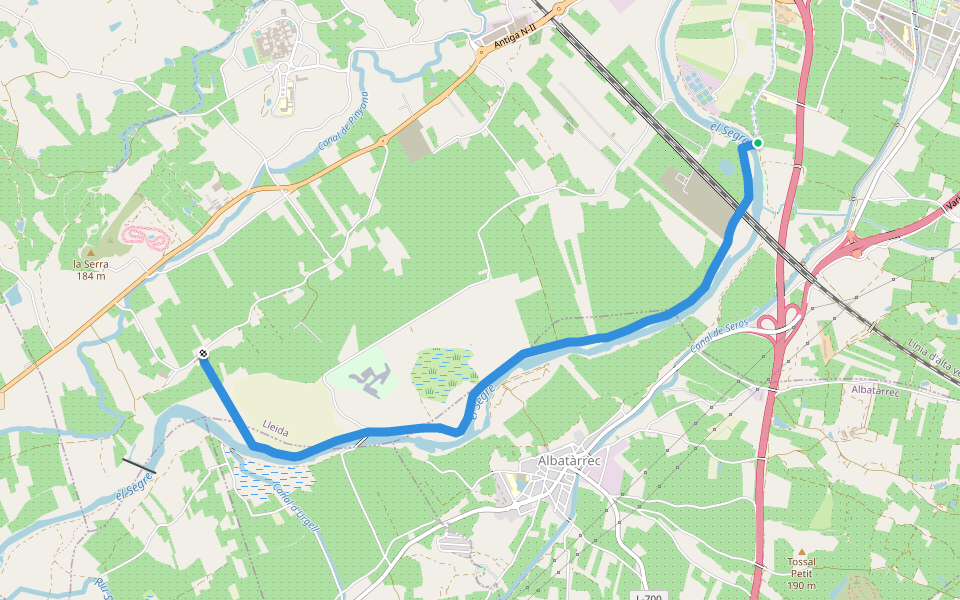 Camí Natural del Riu. Ruta 2b walking route map in Lleida