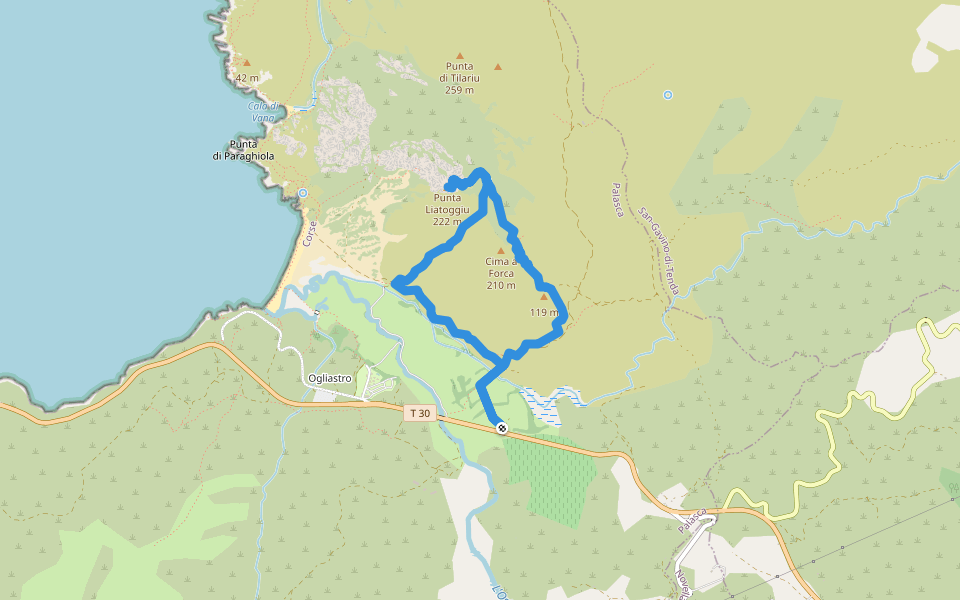Boucle littorale de la Punta Liatoggiu walking route map in Palasca
