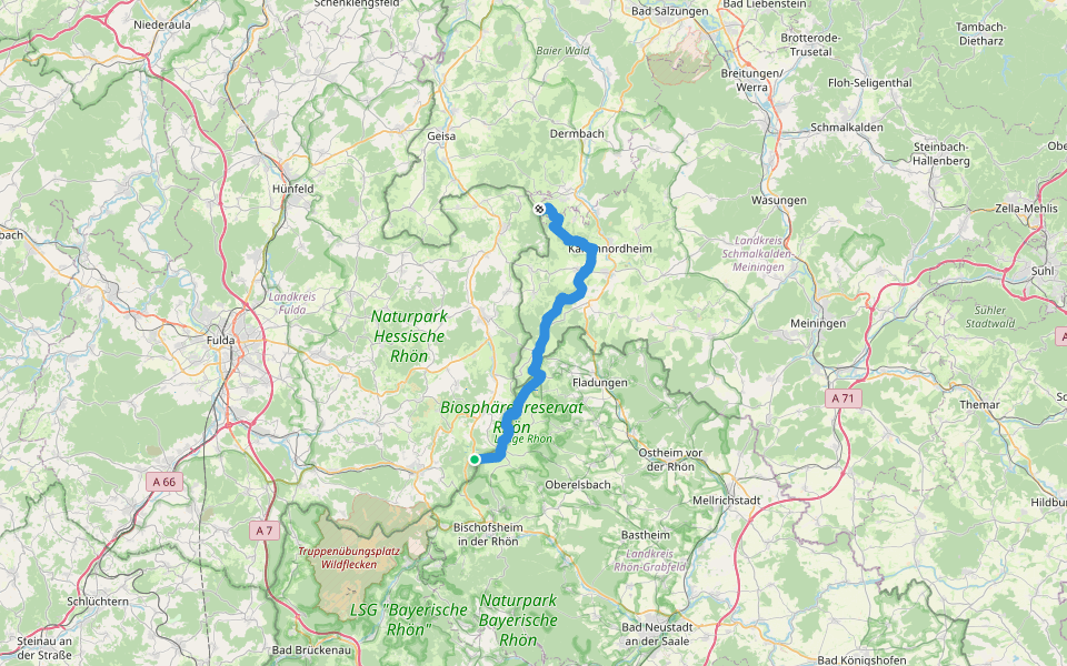 Hochrhöner-Ostvariante walking route map in Gersfeld