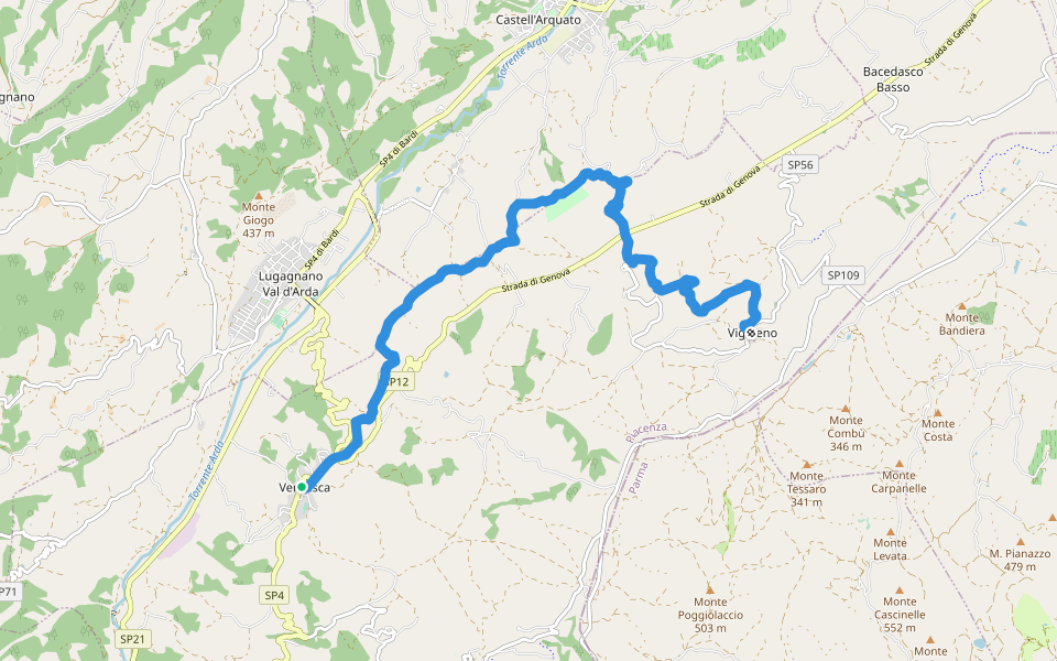 Vernasca - Monte La Ciocca - Franchini - Vigoleno walking route map in Vernasca