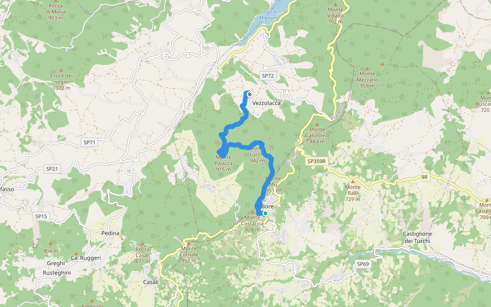 Vezzolacca - Monte Palazza - Monte Lucchi - Bore walking route map in Bore