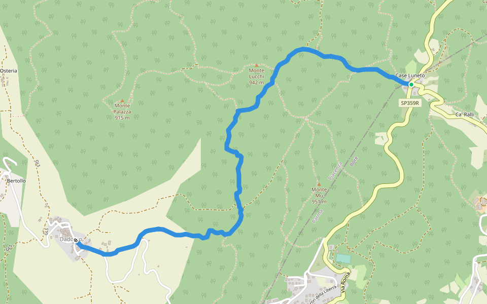 Dadomo - Monte Lucchi - Luneto walking route map in Vernasca