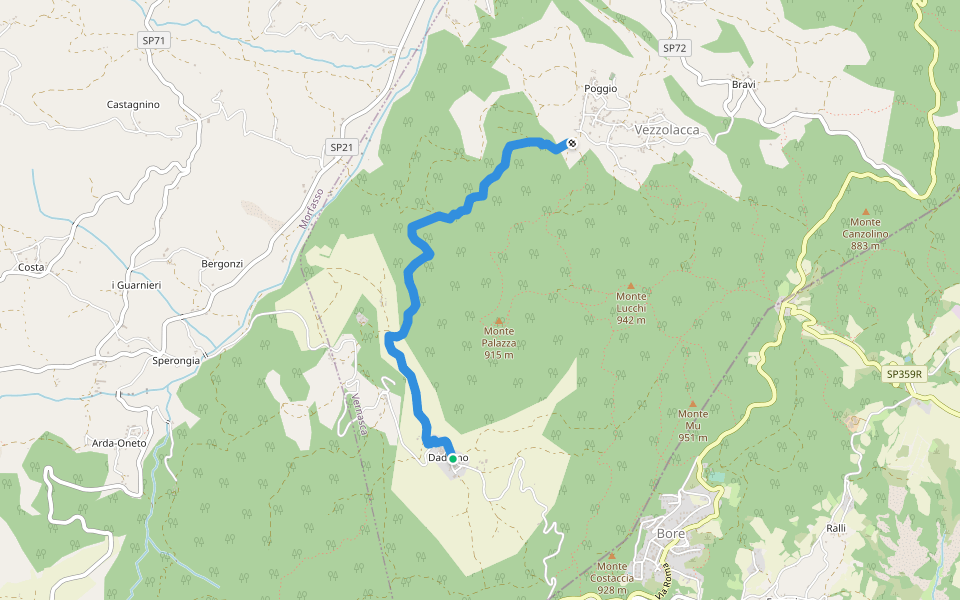 Vezzolacca - Sette Sorelle - Dadomo walking route map in Dadomo