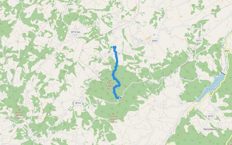 Velleia - Prato delle Lame - Madonna del Monte walking route map in Velleia Romana