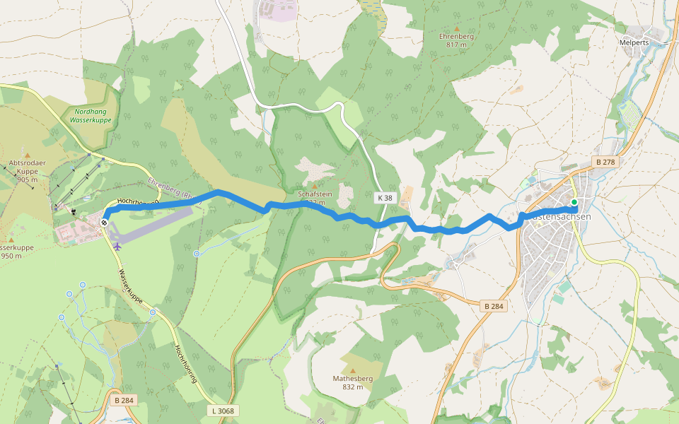 Zubringer Wüstensachsen walking route map in Hilders