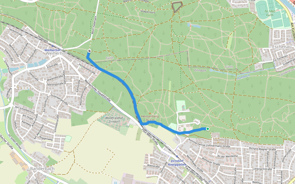 Rundwanderweg 1 walking route map in Zirndorf