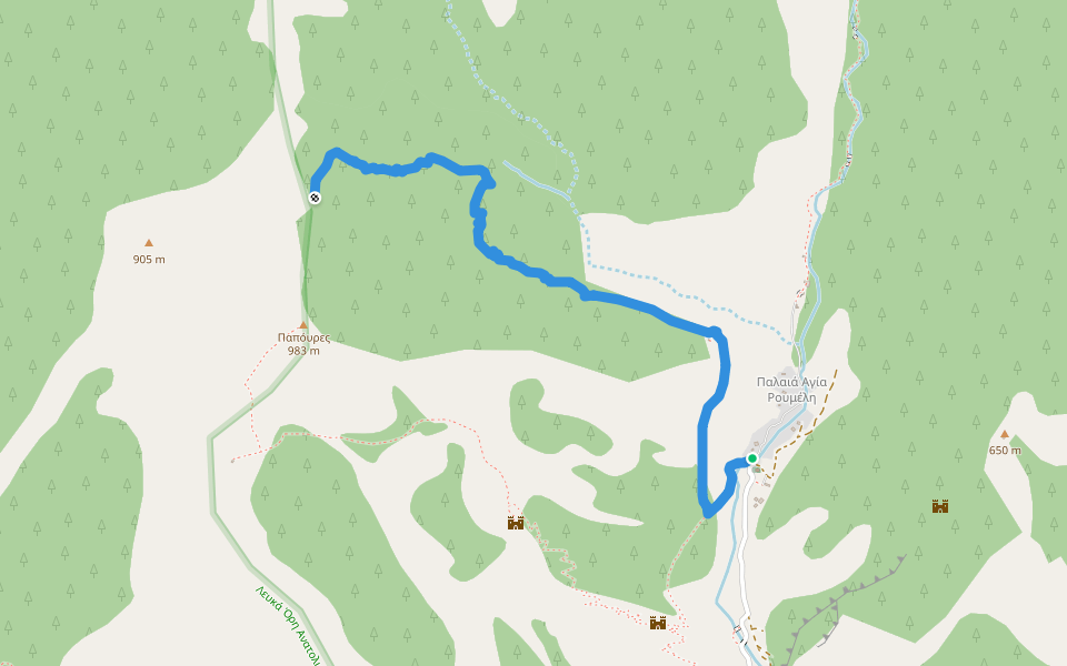 Papoures walking route map in Palea Agia Roumeli