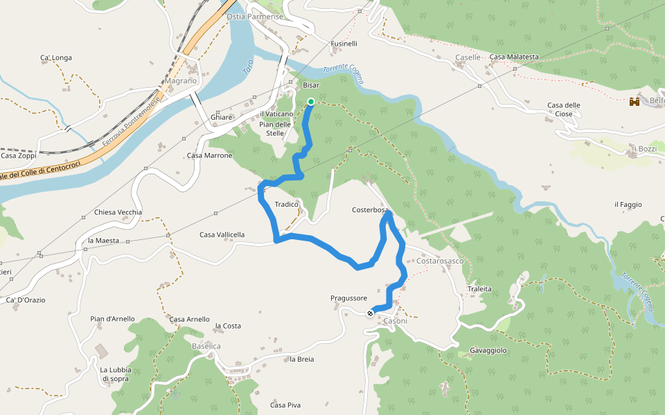 Pian della Stella - Casoni Ovest walking route map in Ostia Parmense