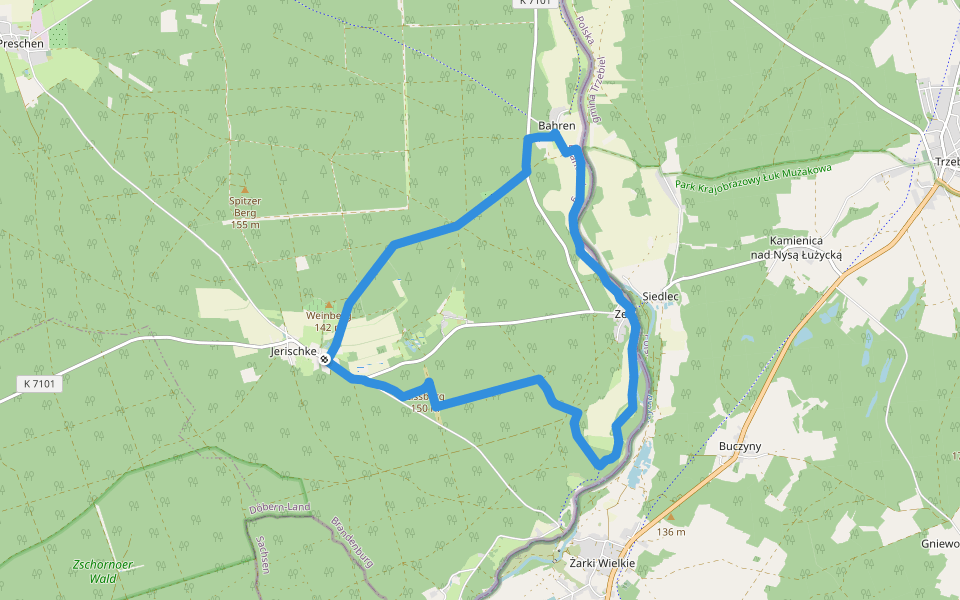 Rundweg Jerischker Wald walking route map in Neiße-Malxetal