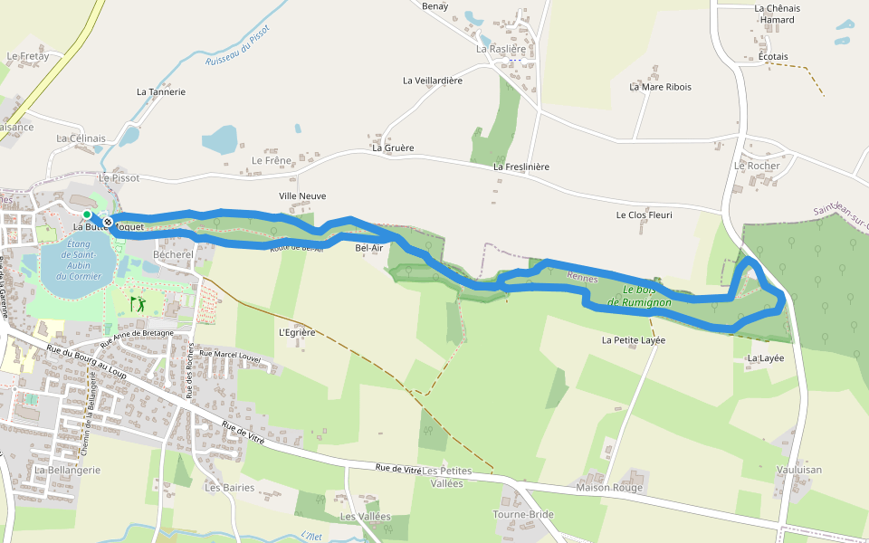 Roche Piquée walking route map in Saint-Aubin-du-Cormier
