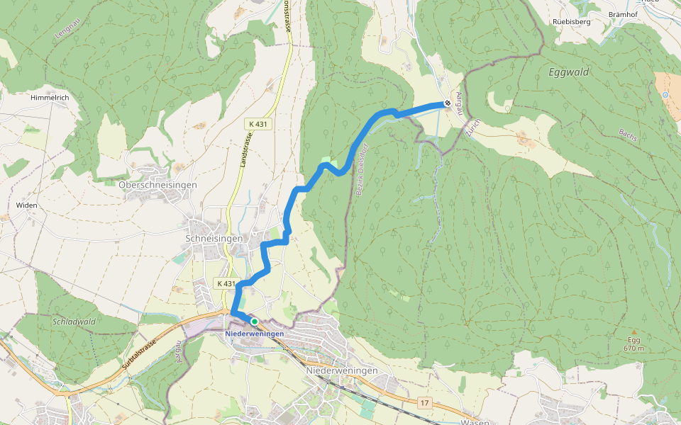 Niederweningen - Rütihof walking route map in Niederweningen