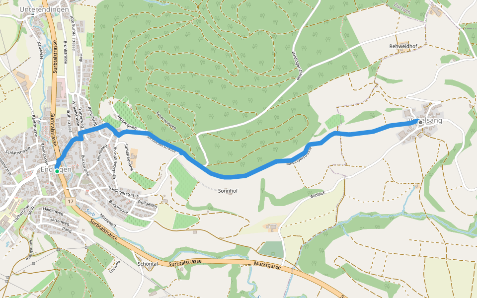 Endingen - Vogelsang walking route map in Endingen