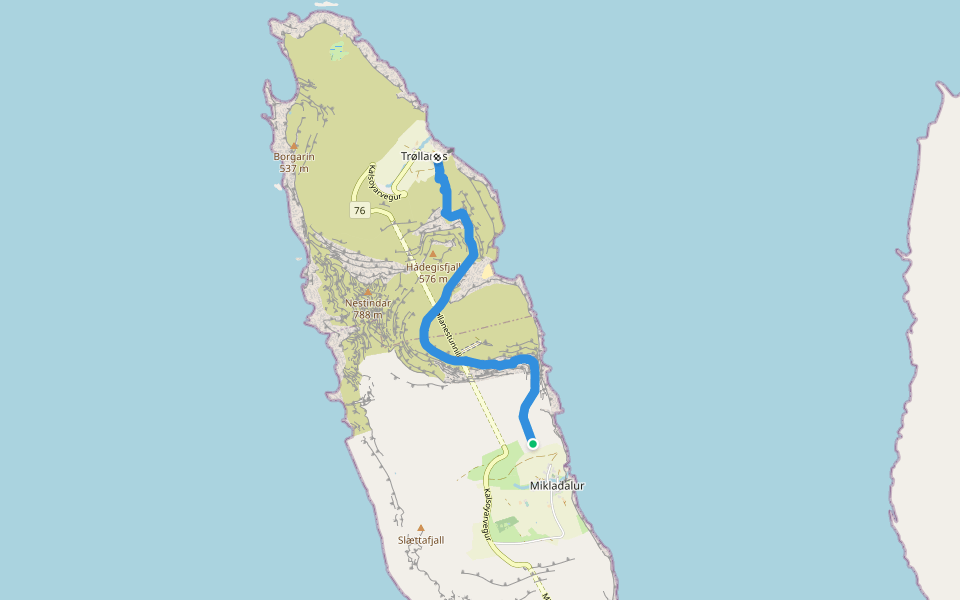 Mikladalur - Trøllanes walking route map in Mikladalur