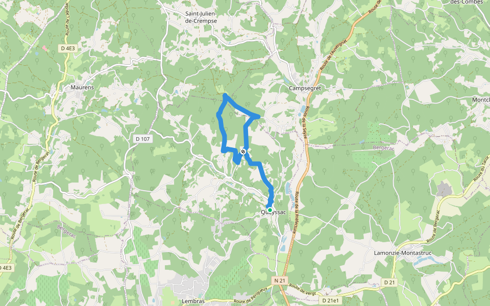 Chemin des Orchidées walking route map in Queyssac