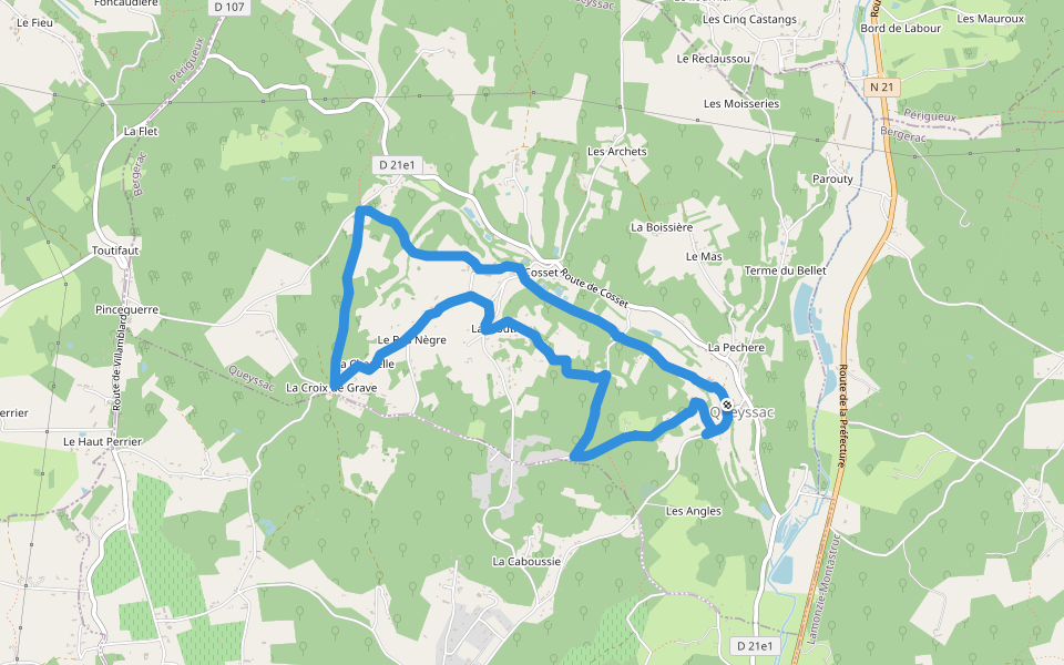 Boucle des hameaux walking route map in Queyssac