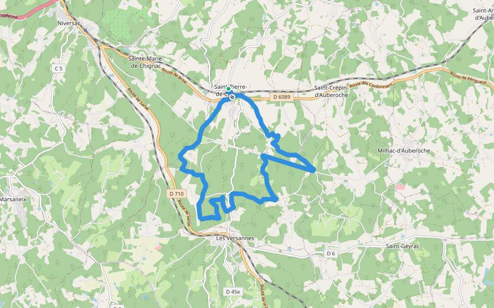 Boucle de la Chapelle walking route map in Saint-Pierre-de-Chignac