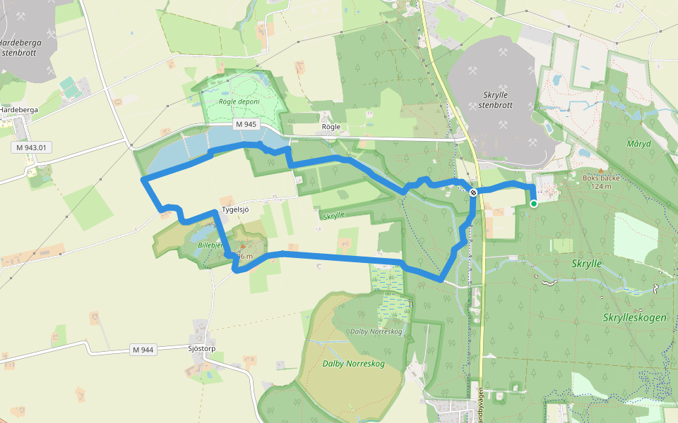 Billebjersrundan walking route map in Södra Sandby