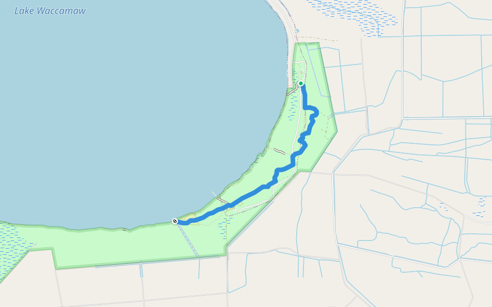 Pine Woods Trail walking route map in Lake Waccamaw