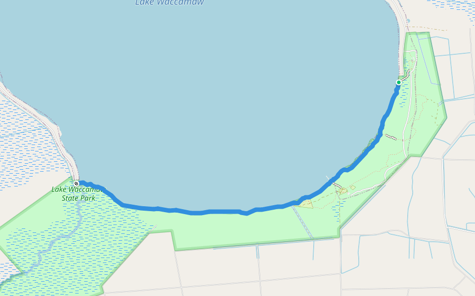 Lakeshore Trail walking route map in Lake Waccamaw