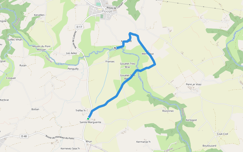Les passerelles walking route map in Collorec