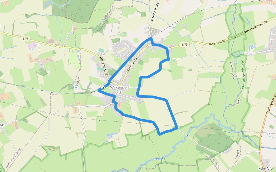 Rundtour durch Wakendorf Ⅱ zur Alsterniederung walking route map in Wakendorf II