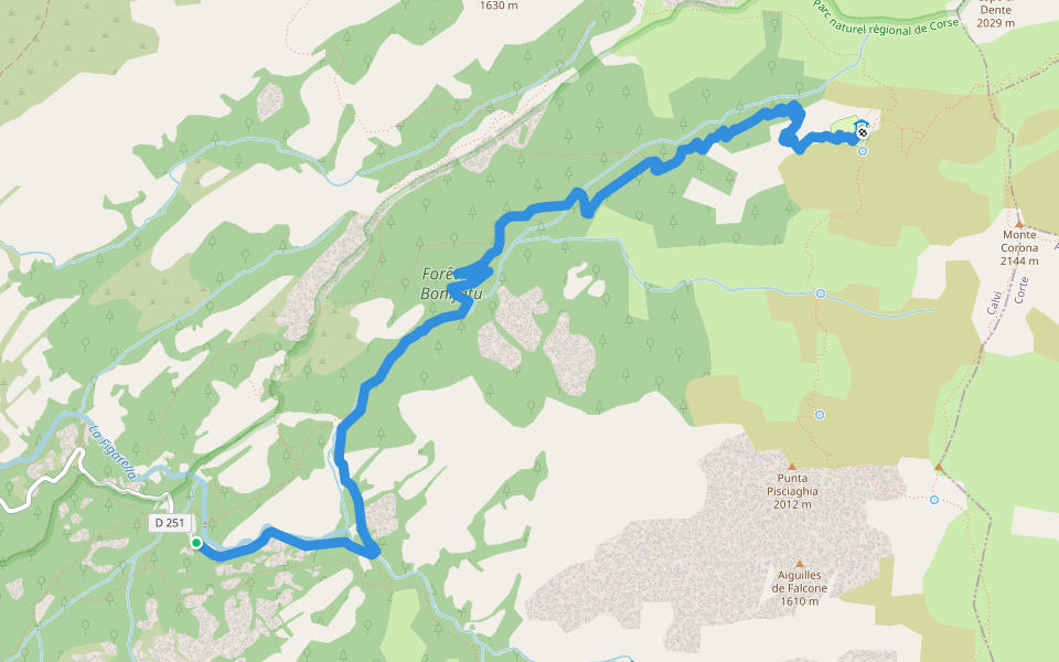 Chemin de Melaghja - Refuge D'Ortu di u Piobbu walking route map in Calenzana