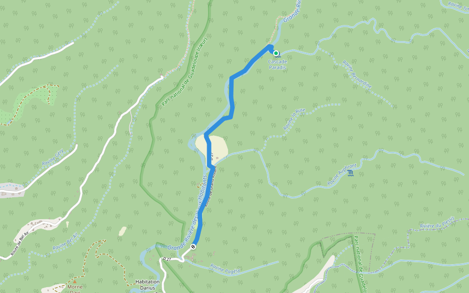 Cascade de la Ravine Paradis walking route map in Vieux-Habitants