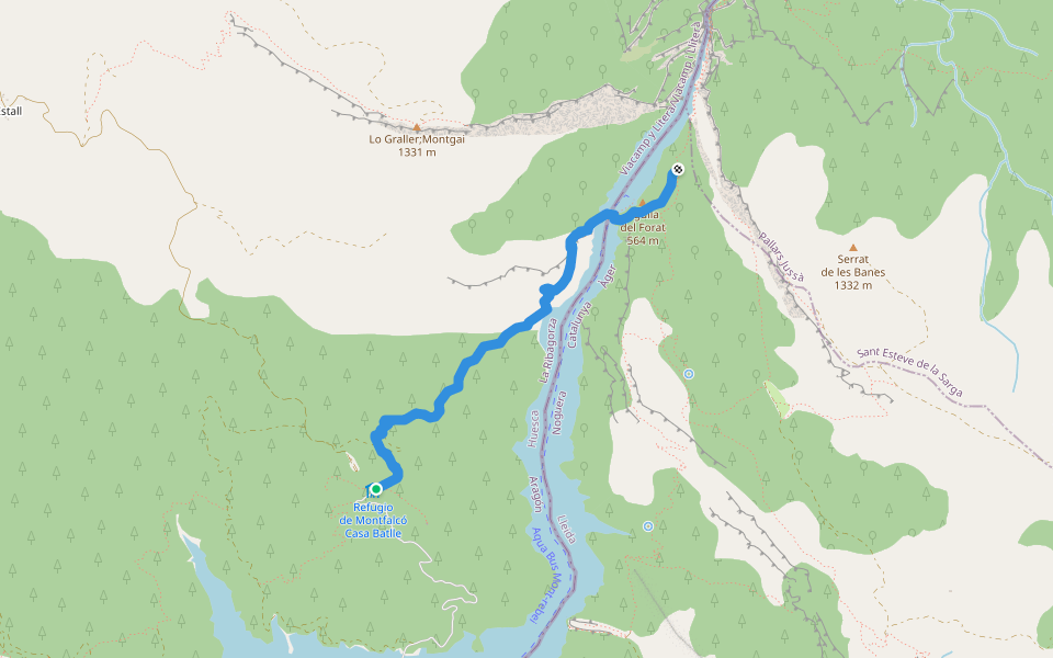 Camí natural de Montfalcó al Congost de Mont-rebei walking route map in Tolva