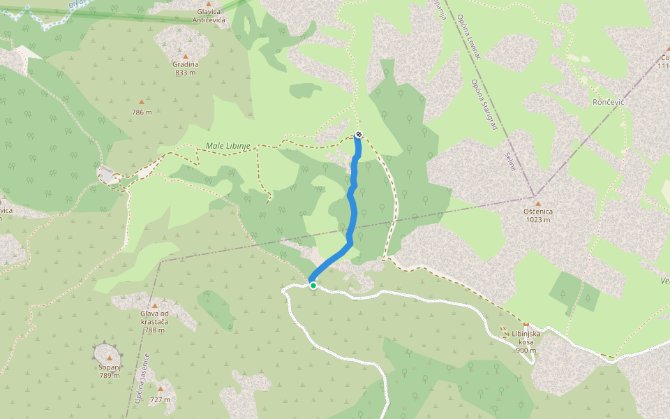 Prečica Male Libinje walking route map in Rovanjska