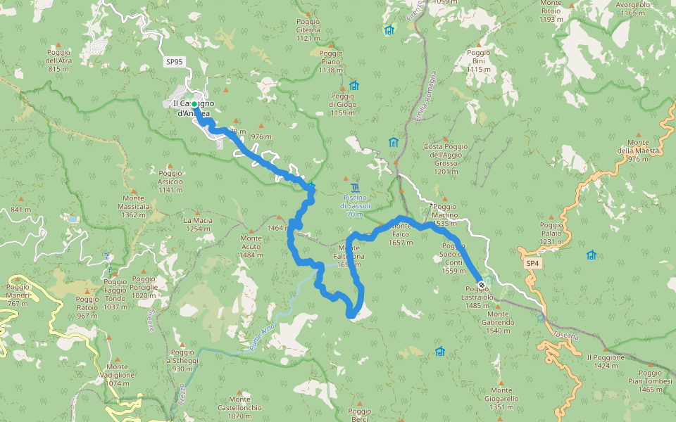 Il Sentiero delle Foreste Sacre: Tappa 3 walking route map in Il Castagno D'Andrea