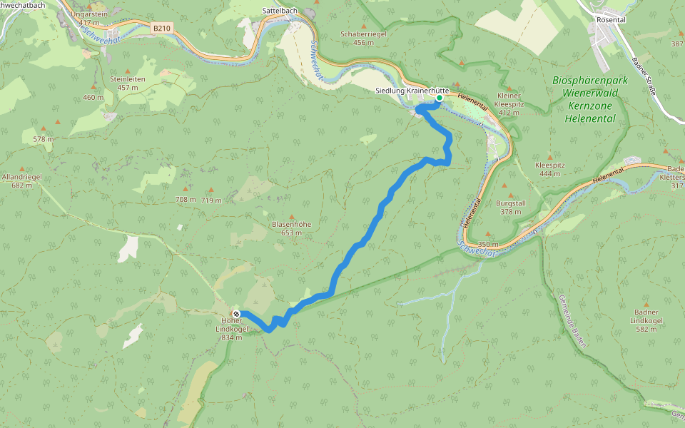 Parkplatz Augustinerhütte - Hoher Lindkogel walking route map in Rosental
