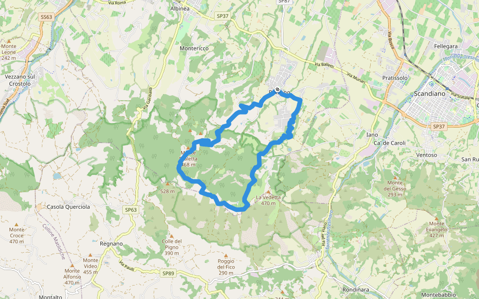 Borzano - Ca' dei Duchi - Bellavista - Ca' del Vento - Giareto - Borzano walking route map in Borzano