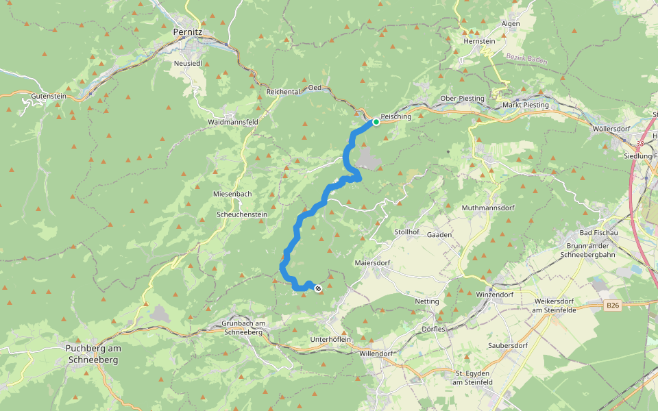 Waldegg - Waldeggersteig - Waldeggerhaus - Eicherthaus - Turmsteighütte walking route map in Peisching
