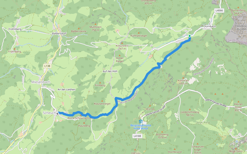 Dürnbach (Nazwirt) - Klamm - Scheuchenstein walking route map in Dürnbach
