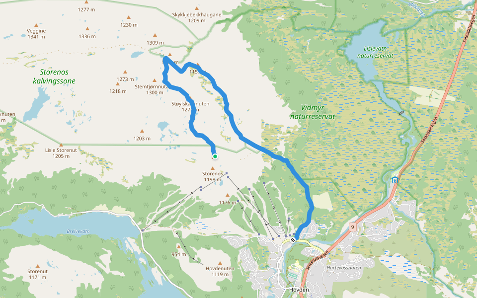 Stølskardnuten walking route map in Hovden