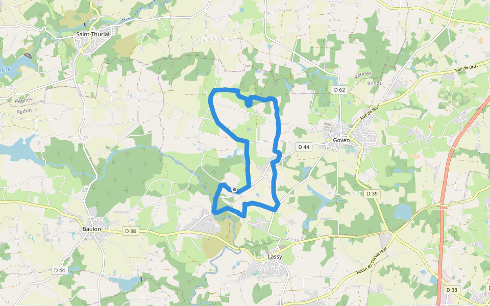 La Lande de Caffort walking route map in Goven