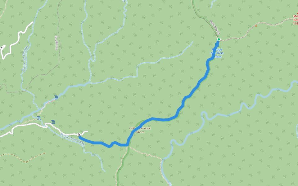 Trois Crêtes par la Vallée de Beaugendre walking route map in Vieux-Habitants