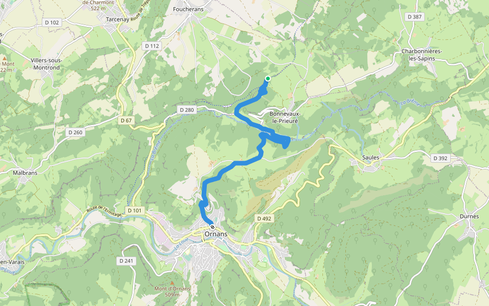 Sentier de grande randonnée 145, variante sportive walking route map in Ornans