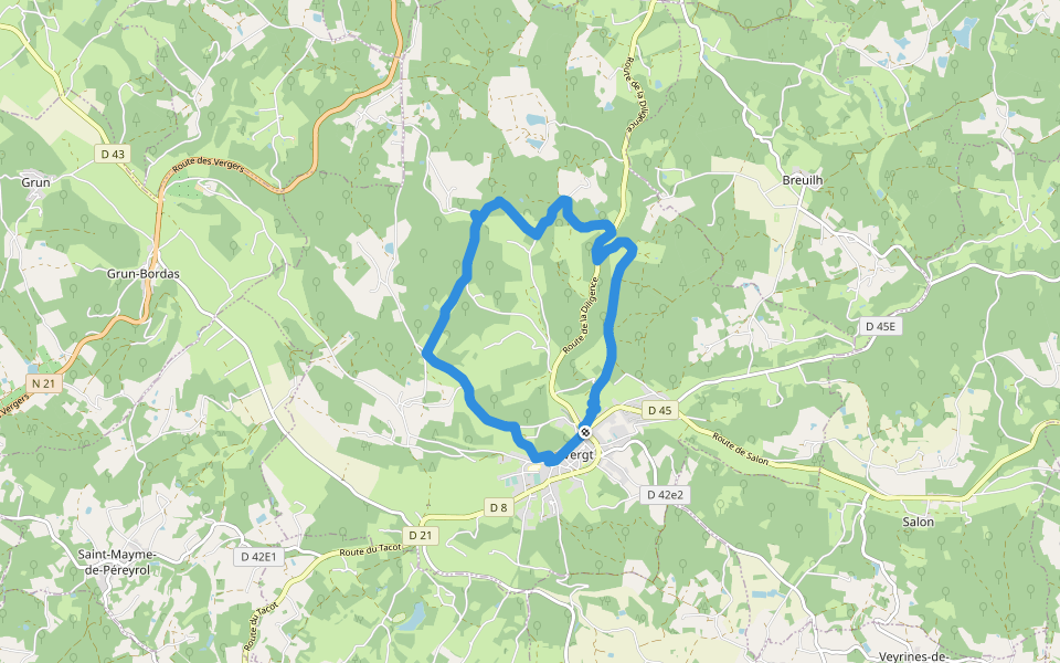 Boucle des crêtes (Variante 1) walking route map in Vergt