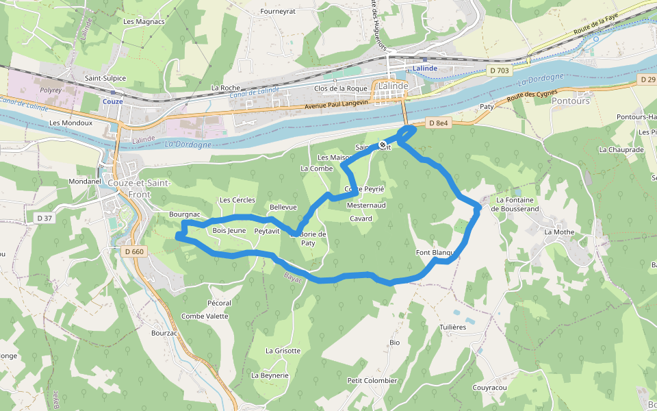 Boucle de Saint-Front walking route map in Couze-et-Saint-Front